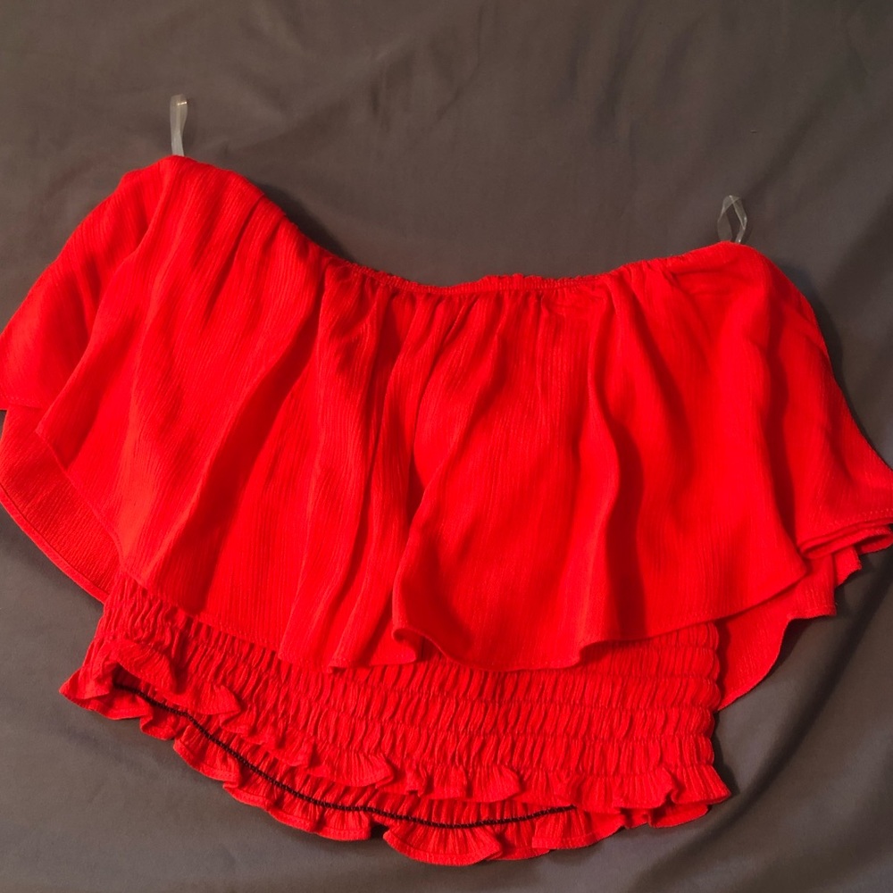 Jolie Bright Red Smocked Crop Top